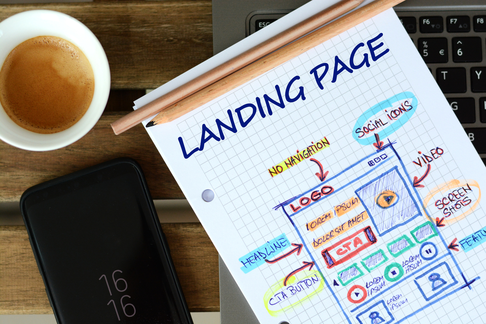 notepad graphic of a landing page construction